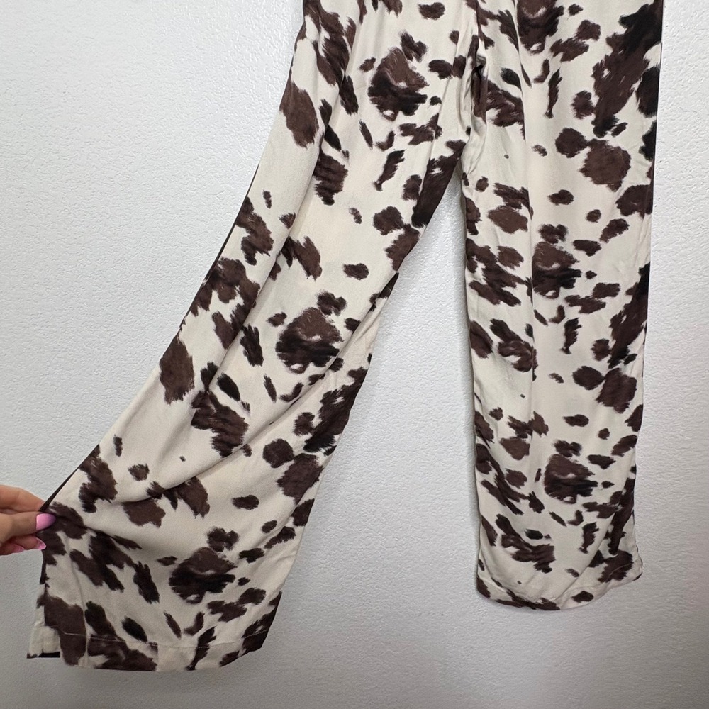 Sincerely Jules Brown Cow Print Wide Leg Elastic Waist Pants Small - Picture 8 of 10